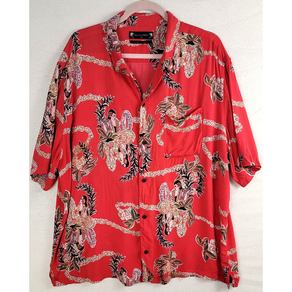 All Saints Red Makalika Hawaiin Shirt Men's Size XXL Tropical Beach Summer - Picture 1 of 9